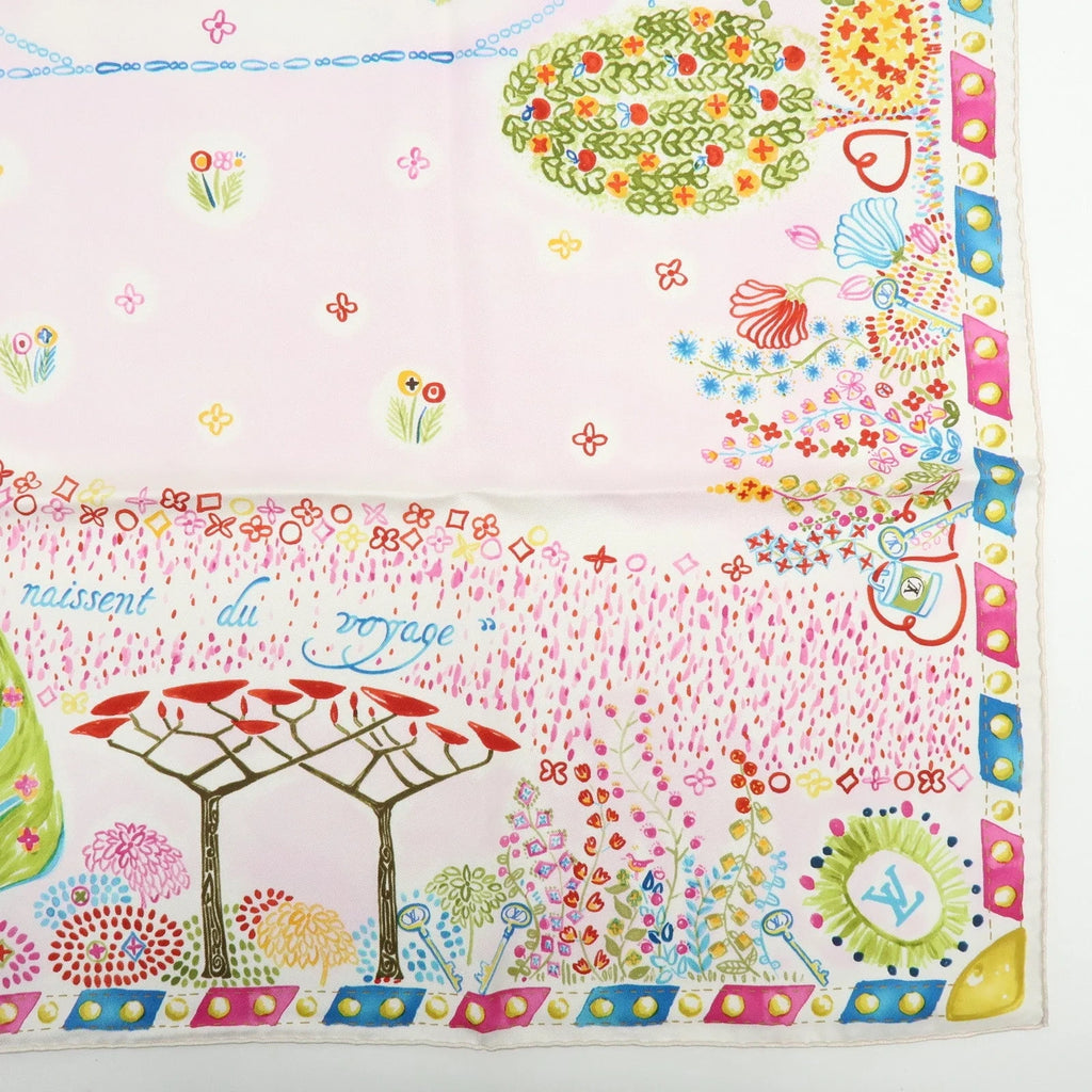 6835 - Louis Vuitton 100% Silk Scarf Voyage Autour De Ma Malle Promenade Kyoto Pink - Image 15