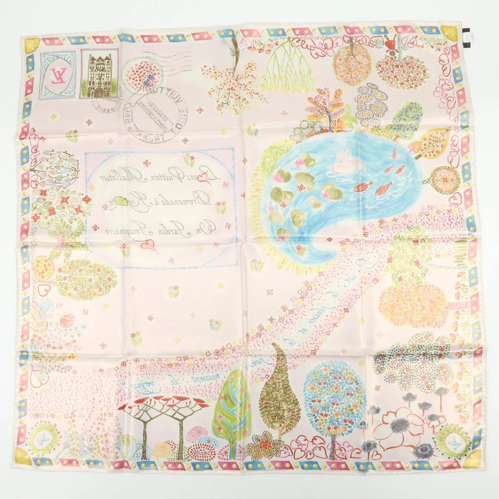 6835 - Louis Vuitton 100% Silk Scarf Voyage Autour De Ma Malle Promenade Kyoto Pink - Image 22