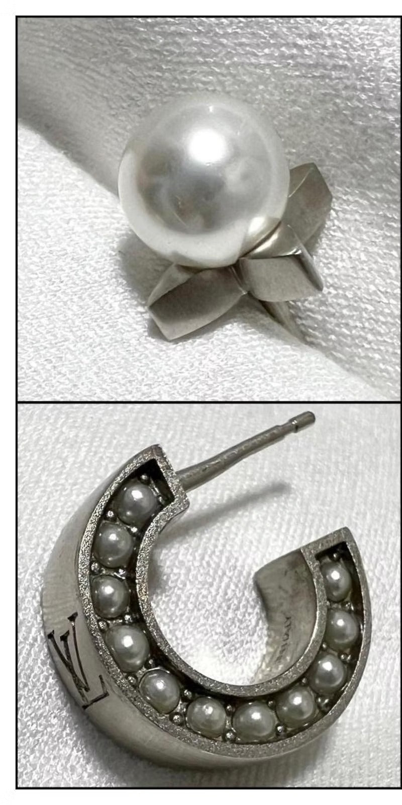 7576 - Louis Vuitton Pearl and Hoop Earrings - Silver-tone & Pearl - Image 5