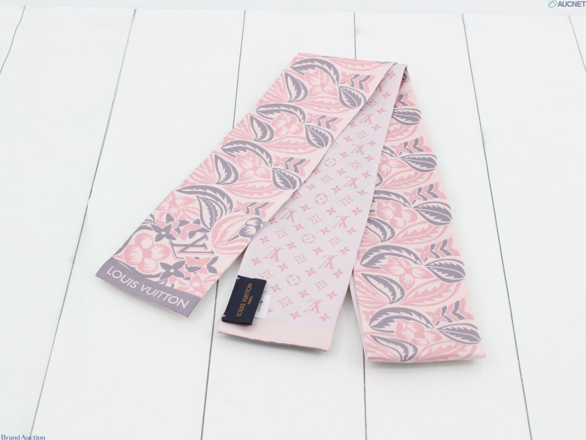 7621 - Louis Vuitton Silk Bandeau Pink Floral Monogram Scarf - Image 2