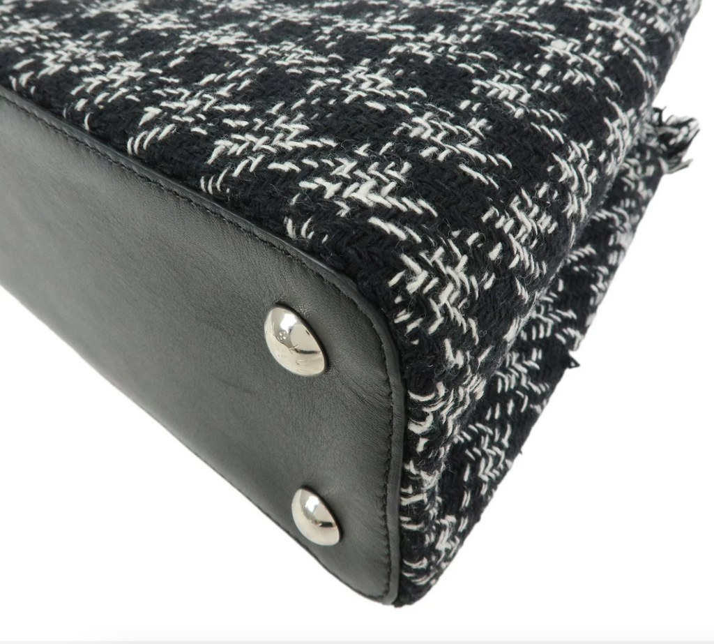 7549 - Louis Vuitton Capucines MM Tweed Top Handle Bag Black White with Strap - Image 6