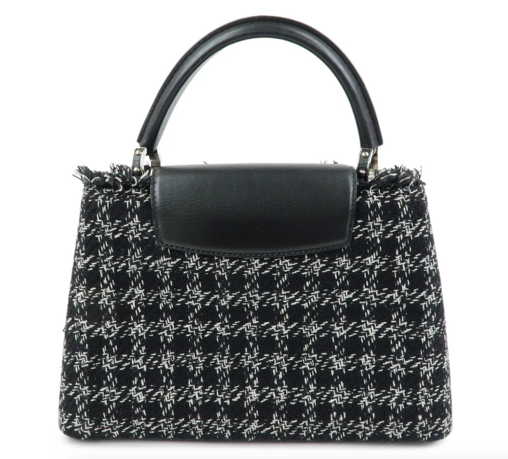 7549 - Louis Vuitton Capucines MM Tweed Top Handle Bag Black White with Strap - Image 2