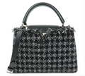7549 - Louis Vuitton Capucines MM Tweed Top Handle Bag Black White with Strap - Image 1