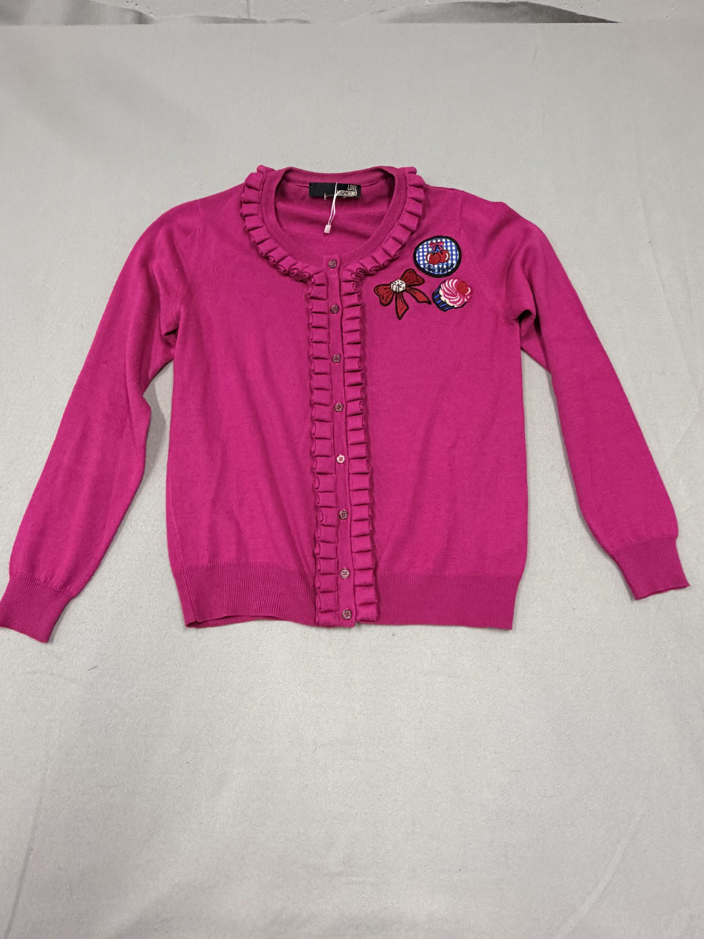 Love Moschino Pink Knit Sweater Cherry Cupcake Patch New - Size 8 / Fuchsia / New with Tags - Image 1