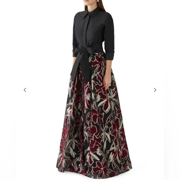 Teri Jon Metallic Taffeta Floral Dress Gown - Size 4 - NWT