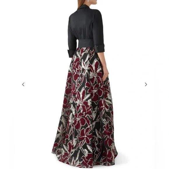 Teri Jon Metallic Taffeta Floral Dress Gown - Size 4 - NWT