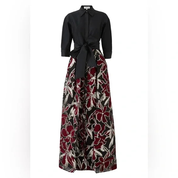 Teri Jon Metallic Taffeta Floral Dress Gown - Size 4 - NWT