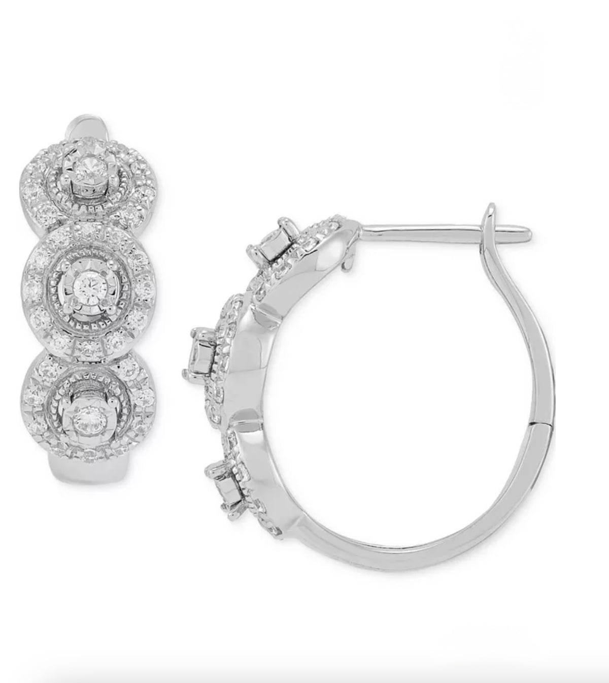 Forever Grown Diamonds Lab Grown Triple Halo Hoop Earrings (1/2 ct. t.w.) Sterling Silver - Image 1