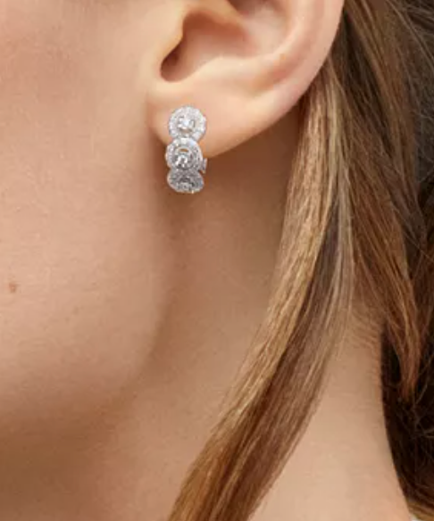 Forever Grown Diamonds Lab Grown Triple Halo Hoop Earrings (1/2 ct. t.w.) Sterling Silver - Image 2