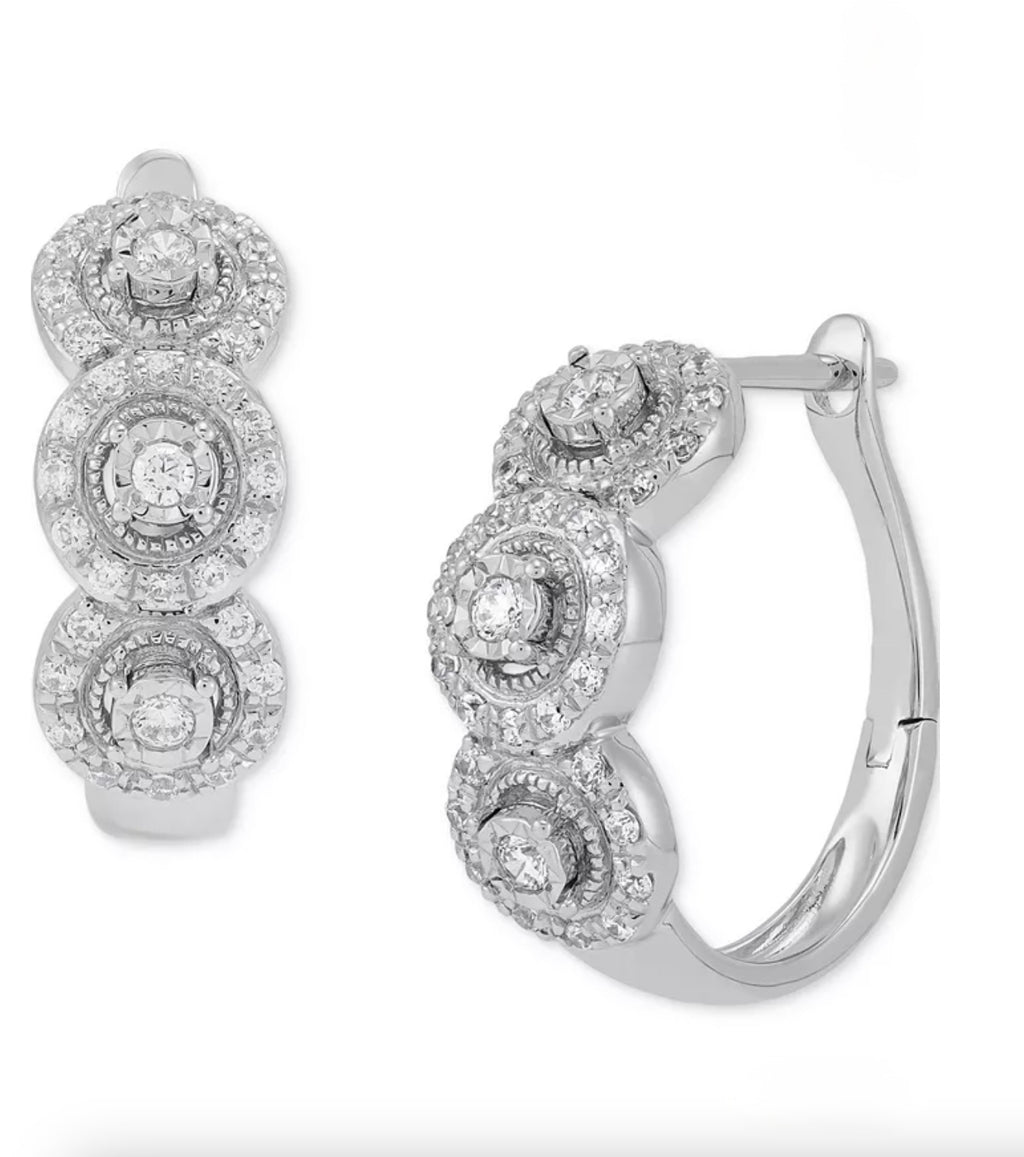 Forever Grown Diamonds Lab Grown Triple Halo Hoop Earrings (1/2 ct. t.w.) Sterling Silver - Image 3