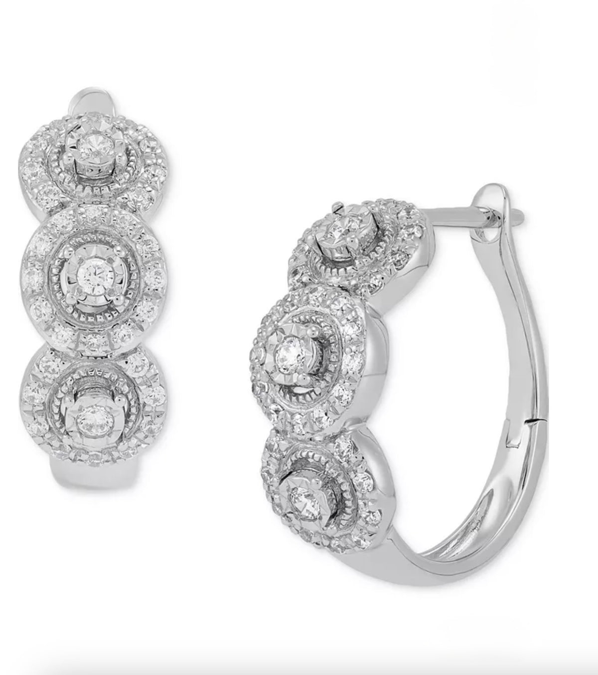 Forever Grown Diamonds Lab Grown Triple Halo Hoop Earrings (1/2 ct. t.w.) Sterling Silver - Image 3