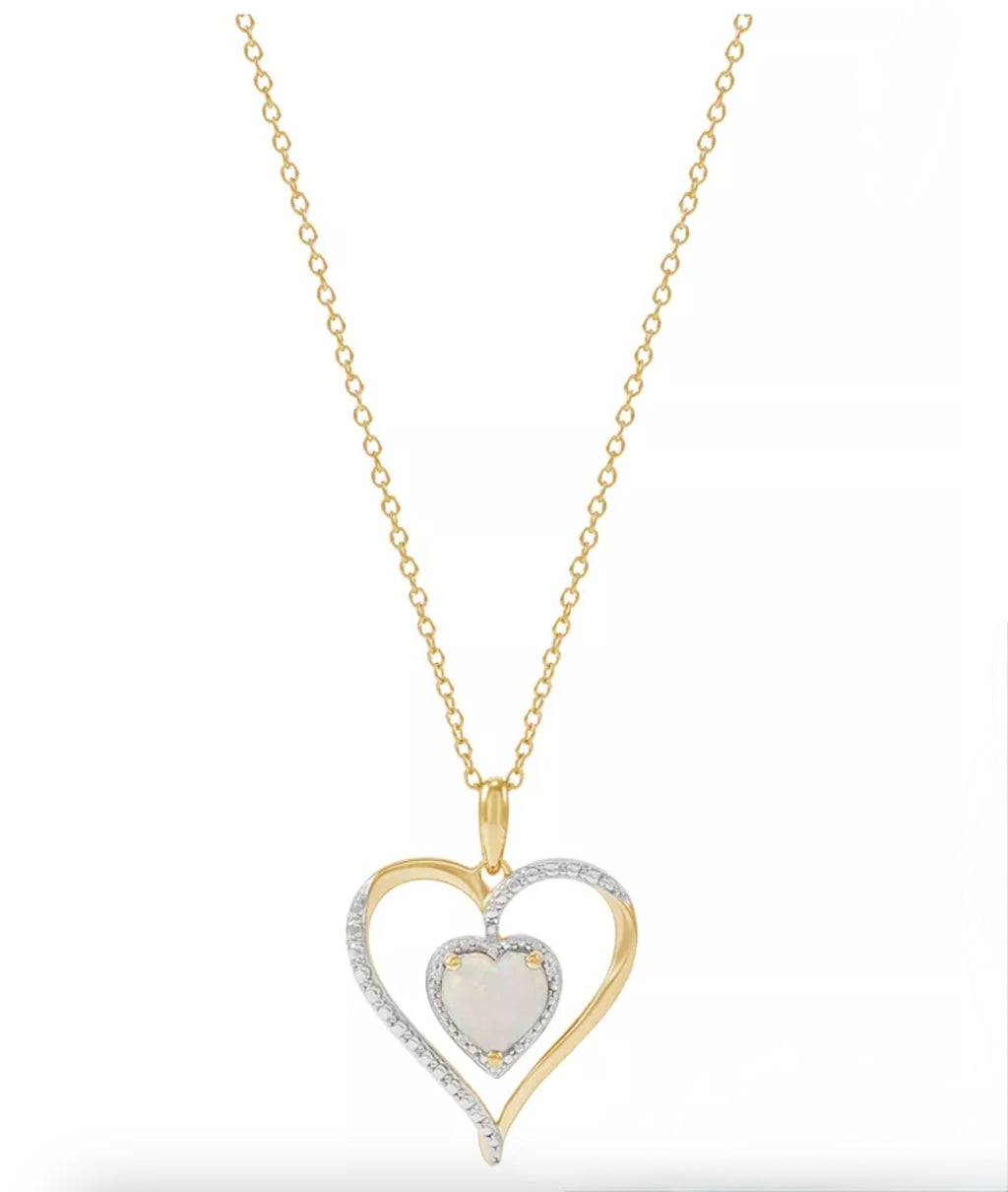 Macy's Opal & Diamond Heart 18" Pendant Necklace 14k Gold over Sterling Silver - Image 1