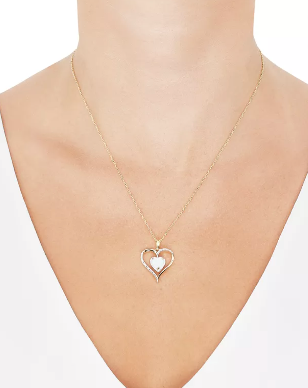 Macy's Opal & Diamond Heart 18" Pendant Necklace 14k Gold over Sterling Silver - Image 2