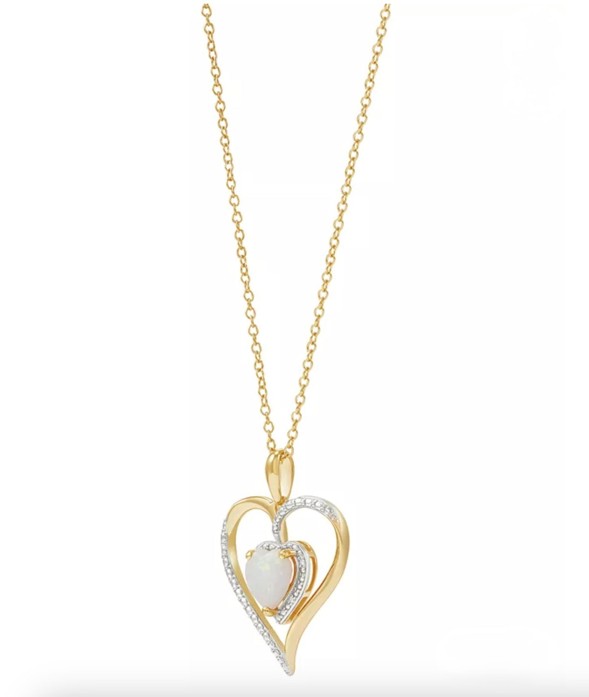 Macy's Opal & Diamond Heart 18" Pendant Necklace 14k Gold over Sterling Silver - Image 3