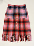 Maeve Anthropologie Plaid Wool Skirt Fringe Hem - Size 10 / Fuchsia / Excellent - Image 1