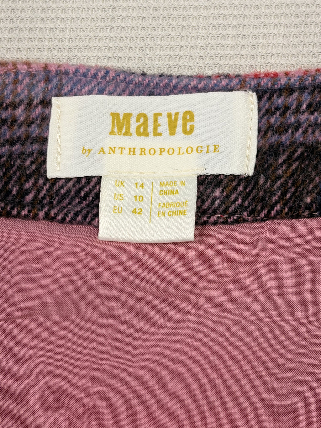 Maeve Anthropologie Plaid Wool Skirt Fringe Hem - Size 10 / Fuchsia / Excellent - Image 3