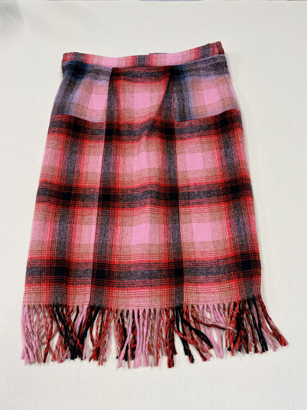 Maeve Anthropologie Plaid Wool Skirt Fringe Hem - Size 10 / Fuchsia / Excellent - Image 5