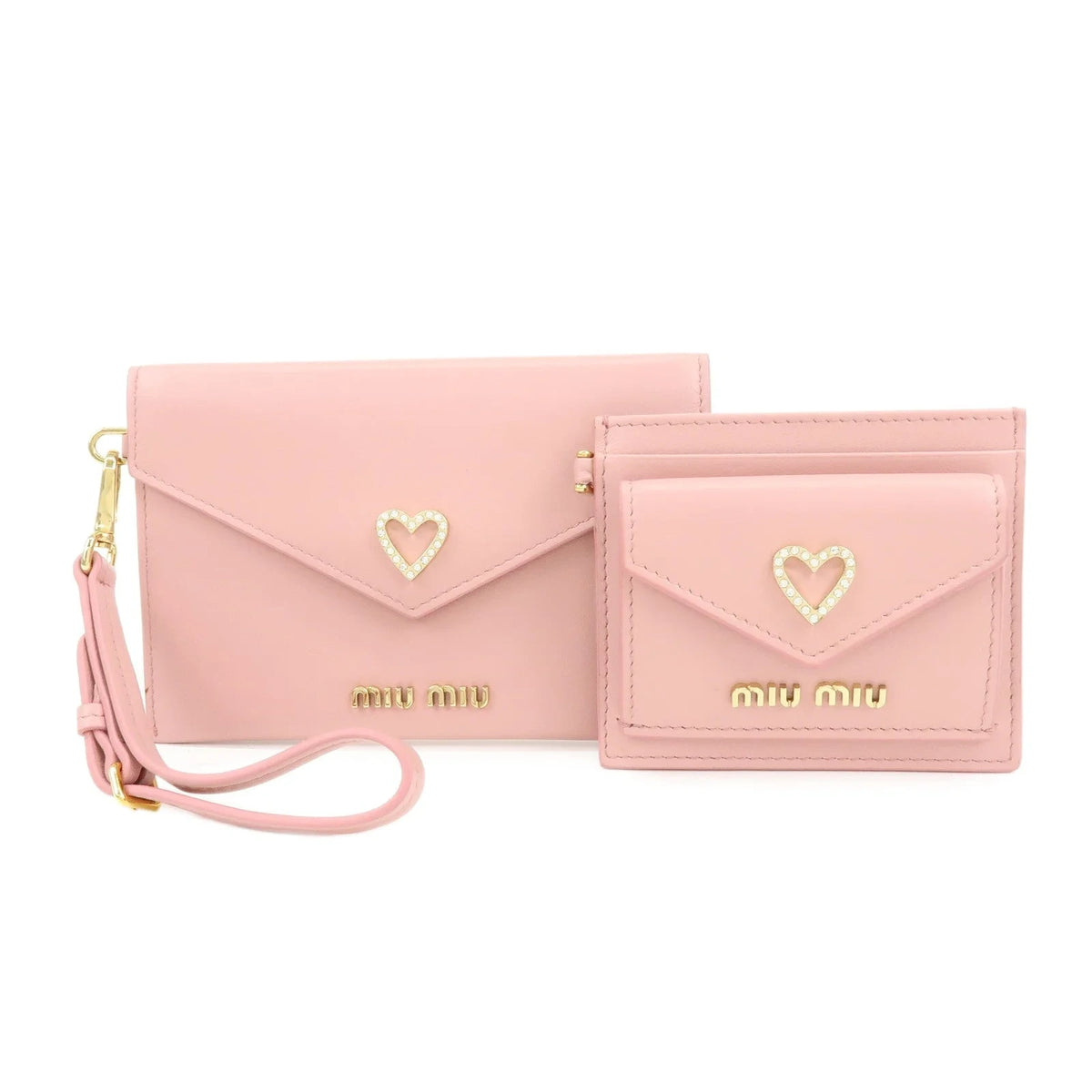 6836 - Miu Miu Madras Love Envelope Pouch Wristlet Pink Crystal Heart - Image 1