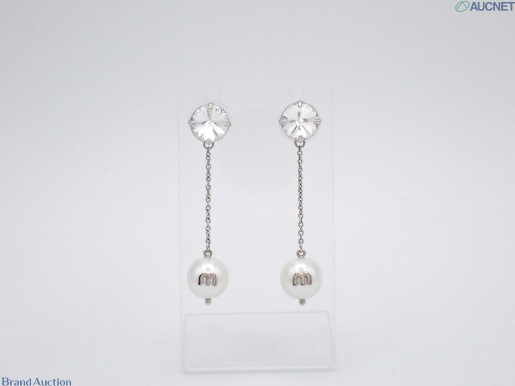 7612 - Miu Miu Solitaire Jewels Earrings Silver White Drop Post Back - Image 1