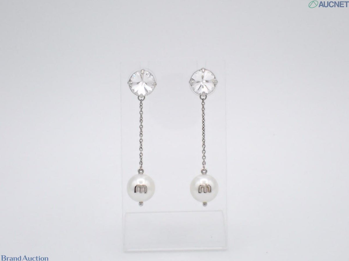 7612 - Miu Miu Solitaire Jewels Earrings Silver White Drop Post Back - Image 1