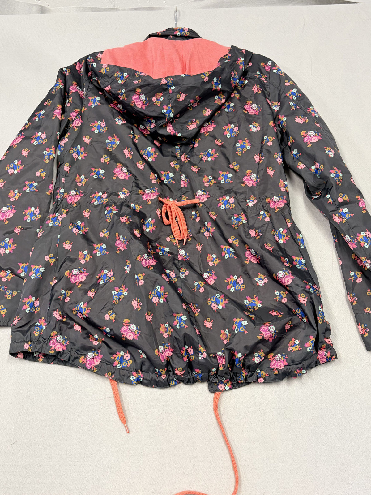 Mossimo Black Floral Print Rain Jacket Coral Zip Womens - Size M / Black / Very Good - Image 4