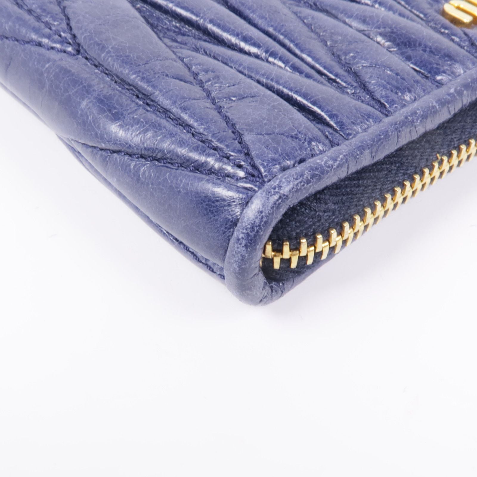 MIU MIU Card Case Crinkled Calfskin Blue