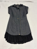 Nicole Miller Chambray Denim Dress Black Ruffle Hem - Size M / Denim / Very Good - Image 1