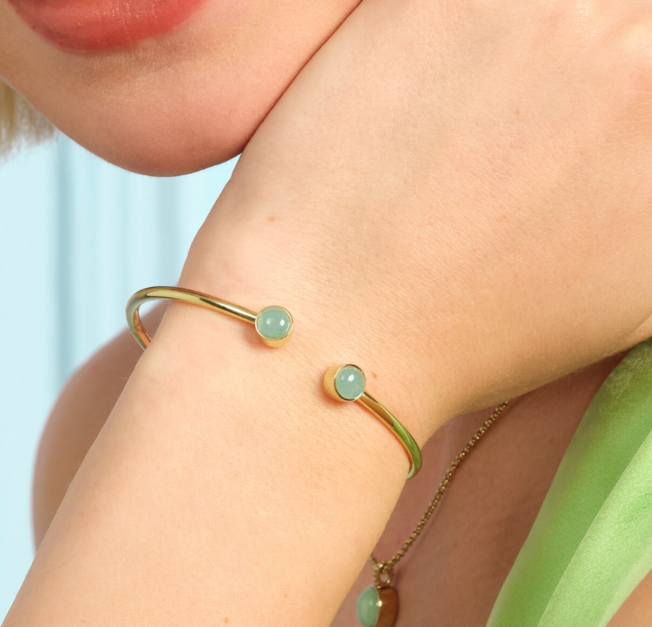 Olivia Burton London Aventurine Cabochon Gold Plated Gemstone Bangle - NIB - Image 2