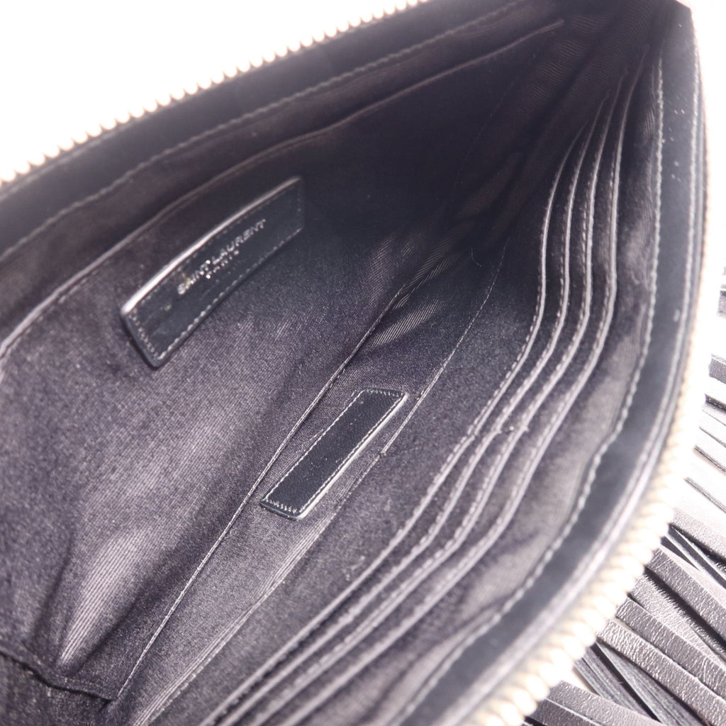 6940 - Saint Laurent Side Fringe Clutch With Strap Black