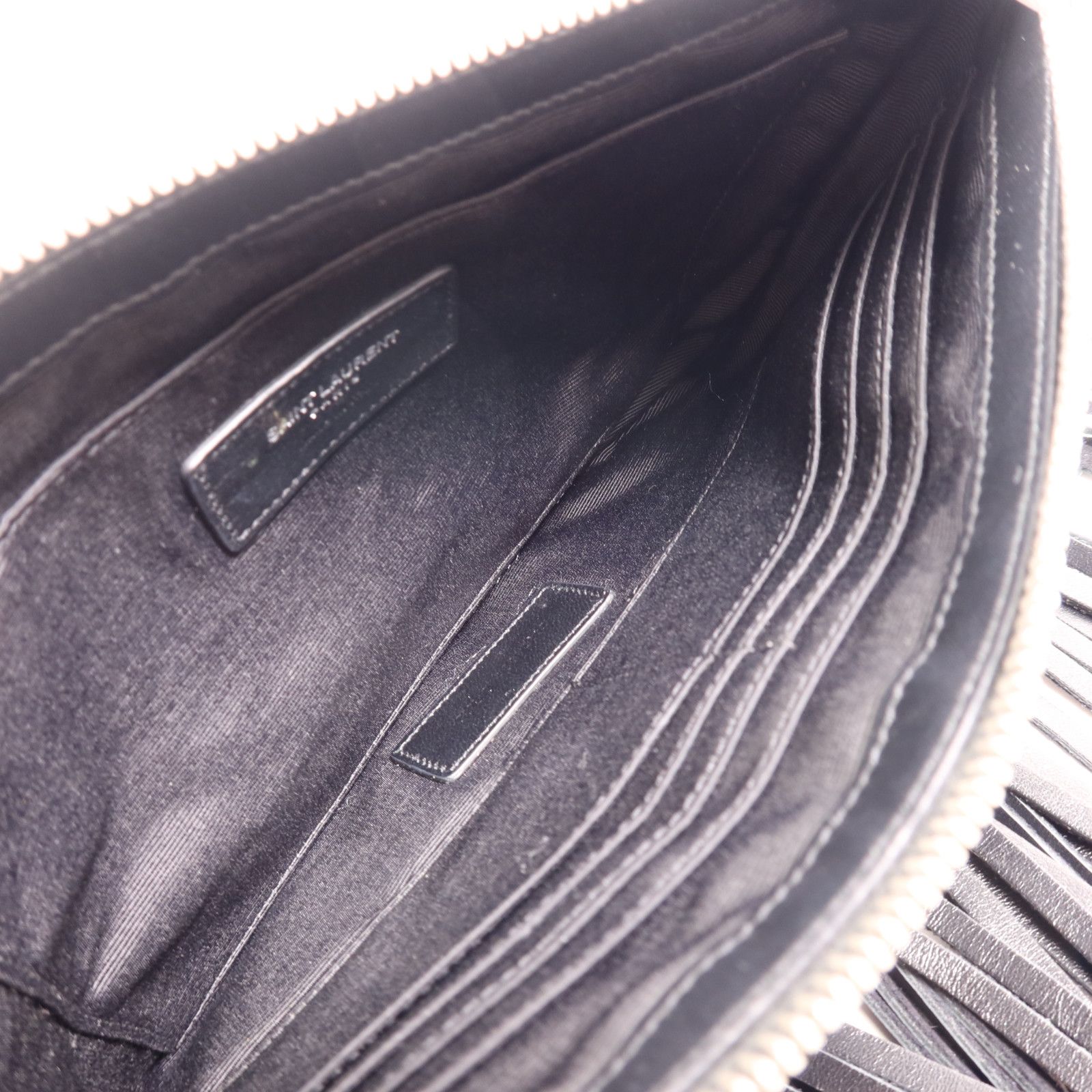 6940 - Saint Laurent Side Fringe Clutch With Strap Black