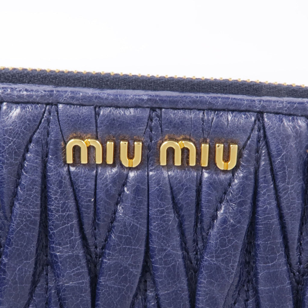 MIU MIU Card Case Crinkled Calfskin Blue