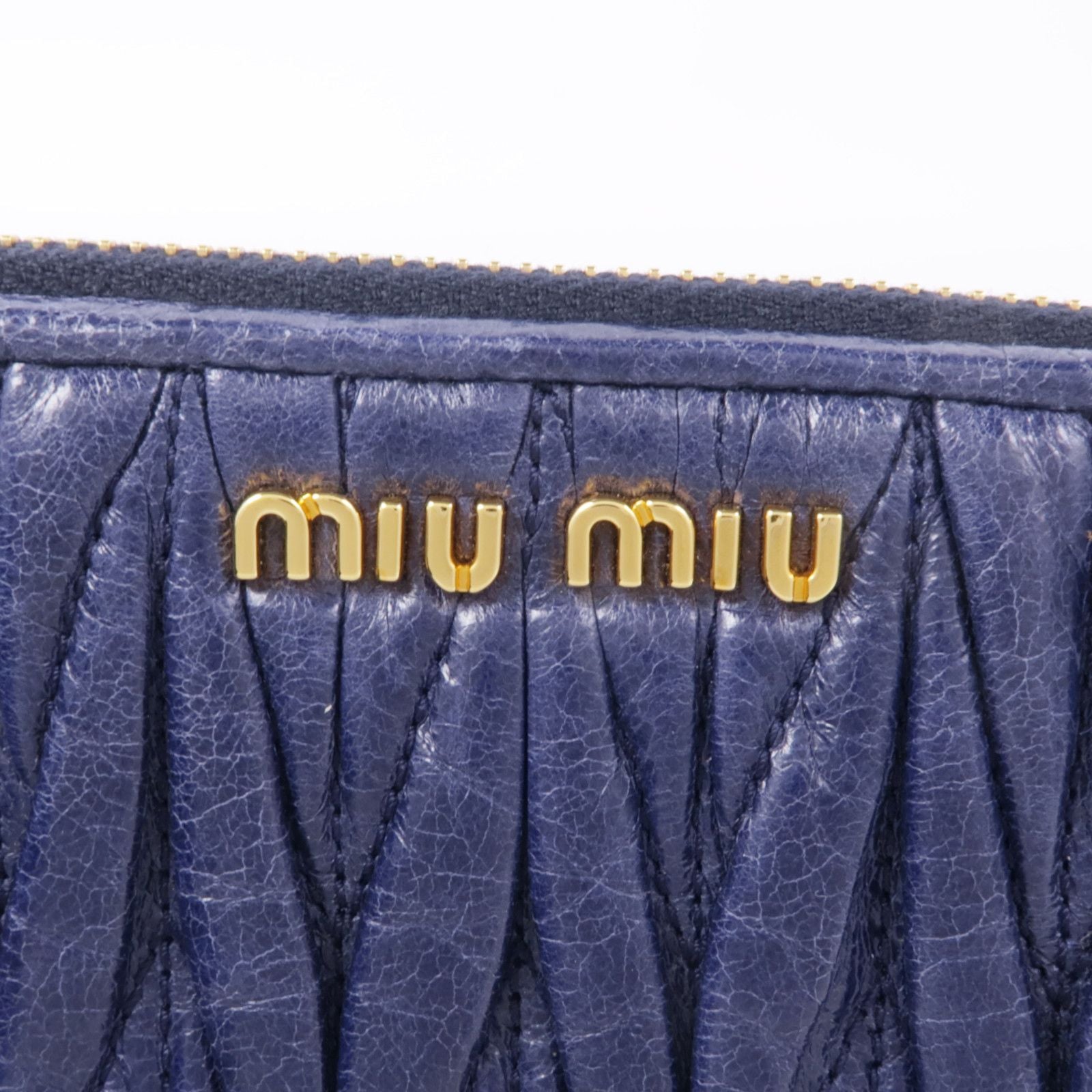 MIU MIU Card Case Crinkled Calfskin Blue