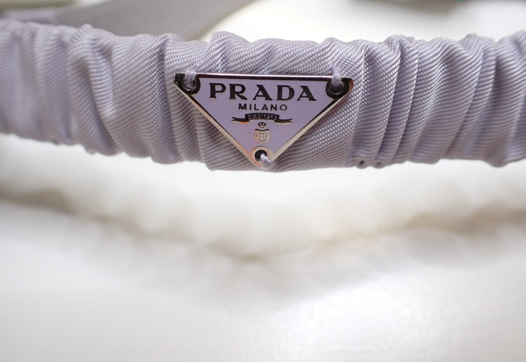 7665 - Prada Triangle Logo Ruched Elastic Headband - NIB - Image 5