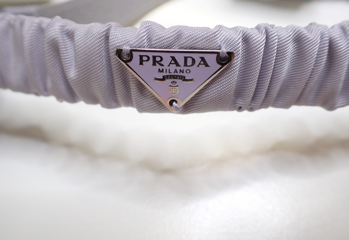 7665 - Prada Triangle Logo Ruched Elastic Headband - NIB - Image 5