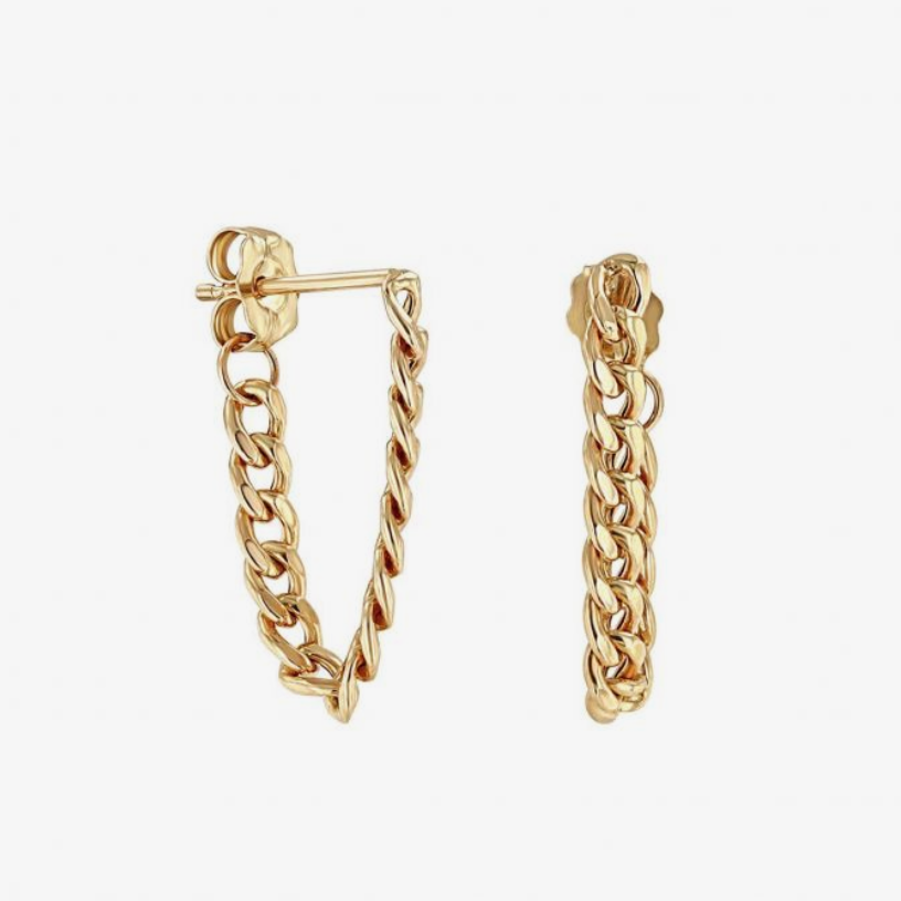 R. H. Macy & Co. 10K Gold Curb Link Chain Huggie Earrings - NIB - Image 1