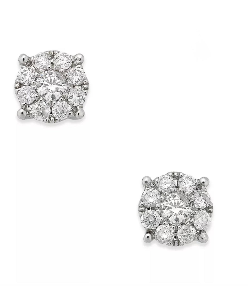 R.H. Macy & Co. Diamond Cluster Stud Earrings (1/4 ct. t.w.) in 14k White Gold - NIB - Image 1