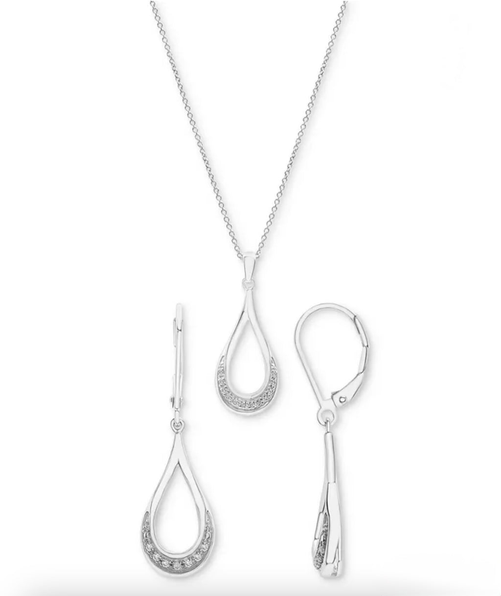 R. H. Macy & Co. Diamond Teardrop Pendant Necklace & Earrings in Sterling Silver - Image 1