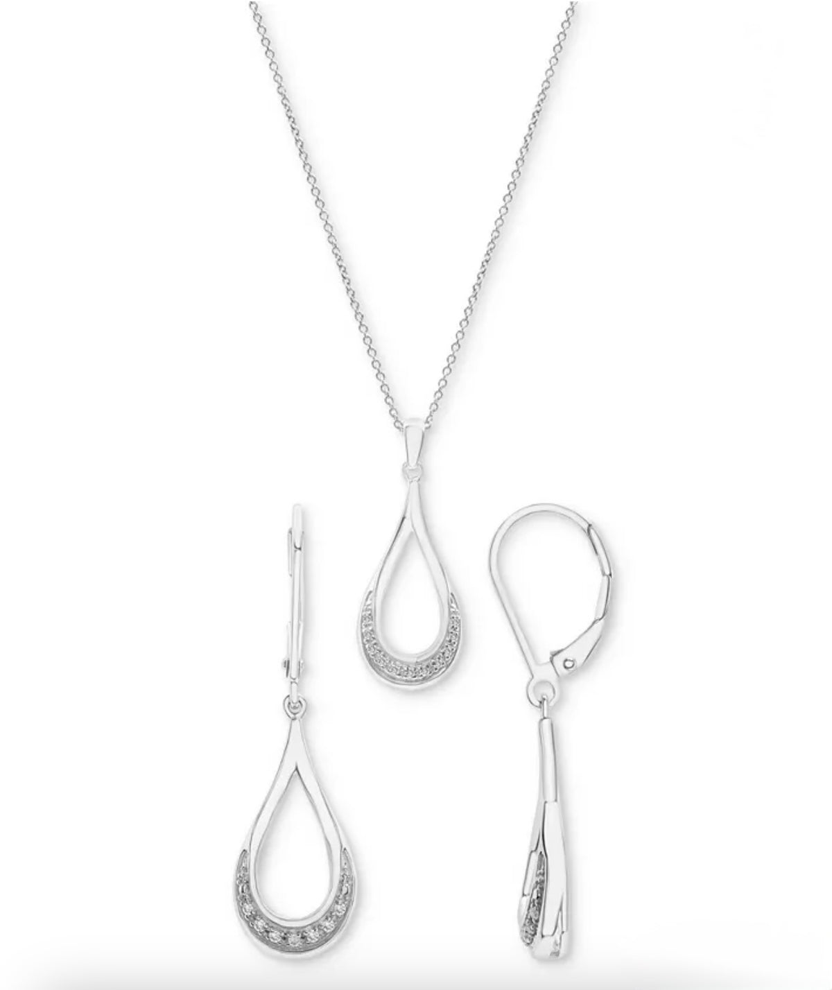 R. H. Macy & Co. Diamond Teardrop Pendant Necklace & Earrings in Sterling Silver - Image 1