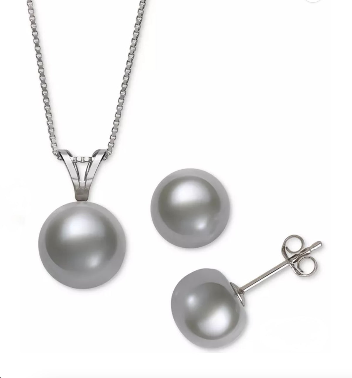 R.H. Macy & Co. Sterling Silver Cultured Pearl Necklace Earring Set - Image 7