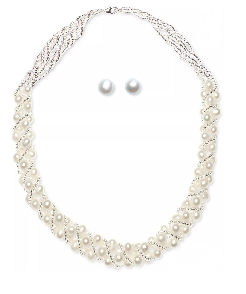 R.H. Macy & Co. Sterling Silver Freshwater Pearl Woven Necklace Set - NIB - Image 2
