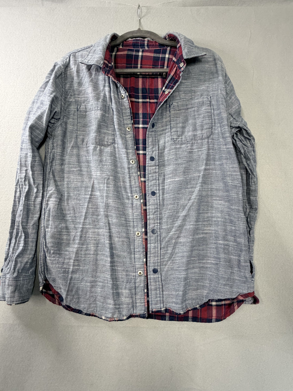 Rumi + Ryder Reversible 2-in-1 Shirt Red Navy Plaid XL Cotton Button Up Women's - Image 5
