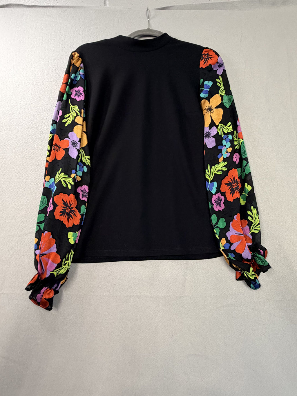 Saint and Sofia Penny Mock Neck Puff Sleeve Top Black Floral USA 6 UK 10 Women's - Image 2