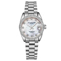 Stuhrling Women's Quartz Crystal Studded Bezel MOP Dial Stainless Steel Bracelet