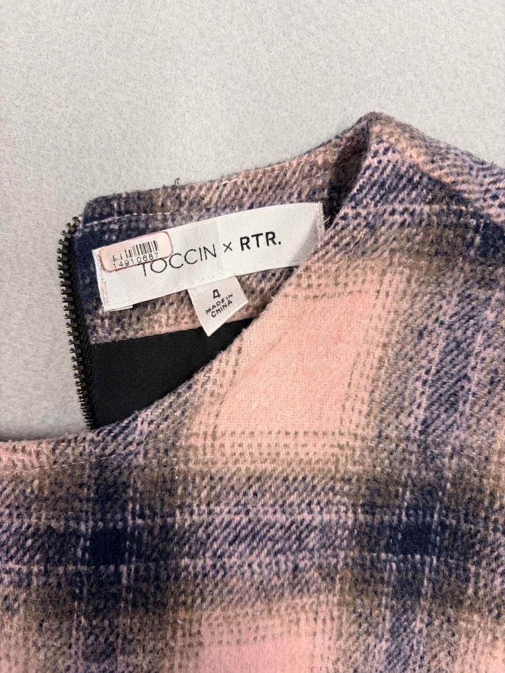 Toccin x RTR Pink Navy Plaid Wool Top Long Sleeve Sz 4 - 4 / Fuchsia / Very Good - Image 2