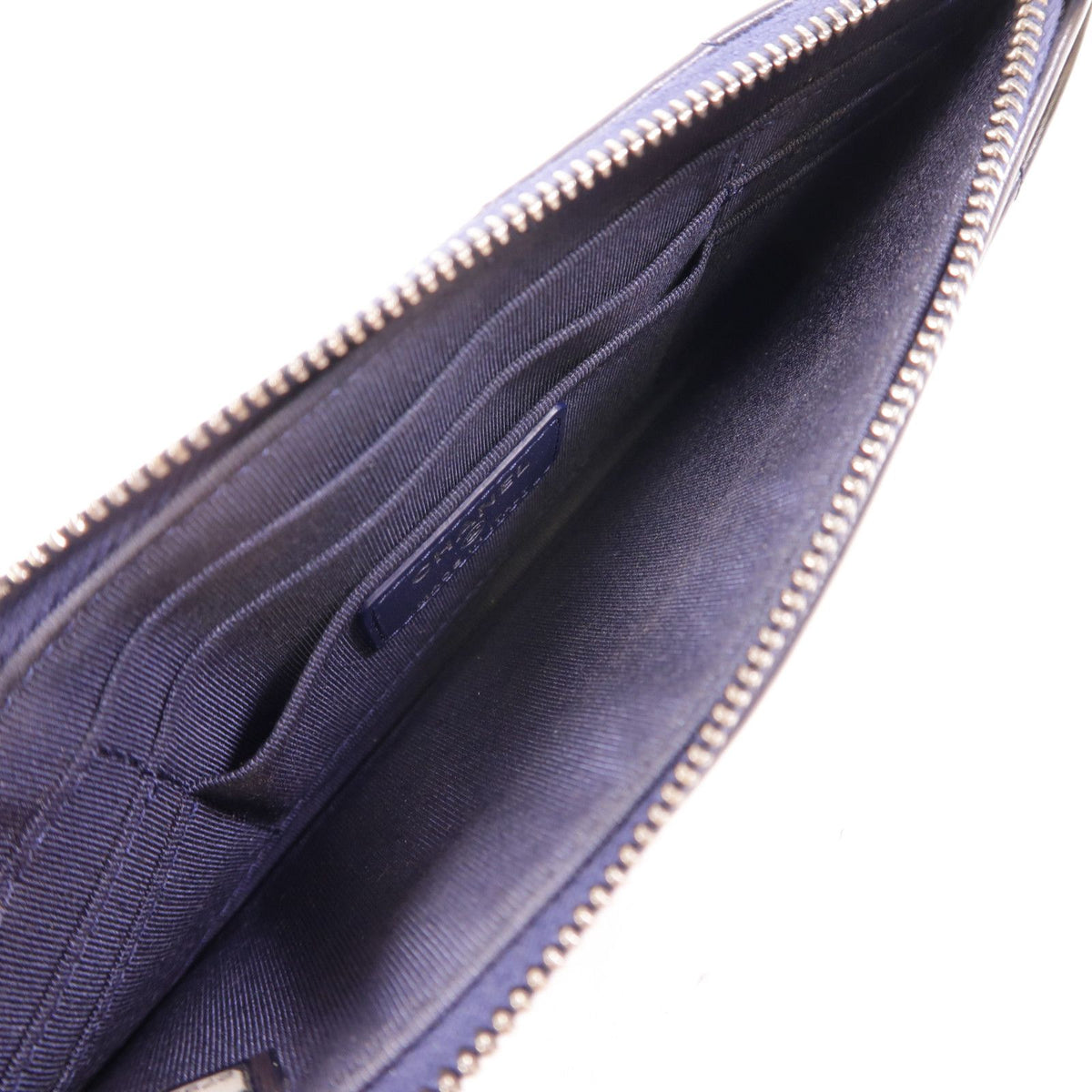 6033 - CHANEL Crinkled leather long zipper wallet Navy Blue