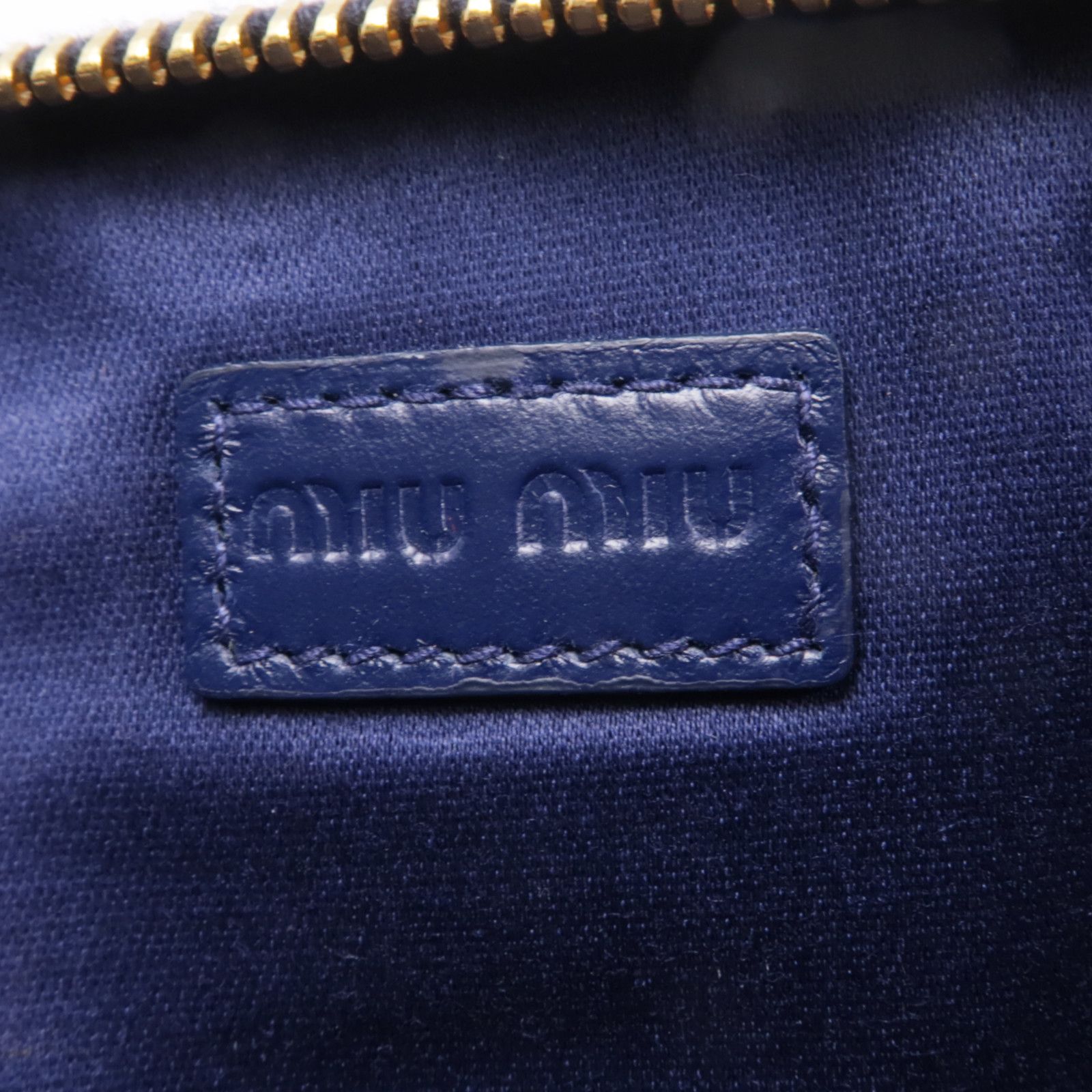 MIU MIU Card Case Crinkled Calfskin Blue