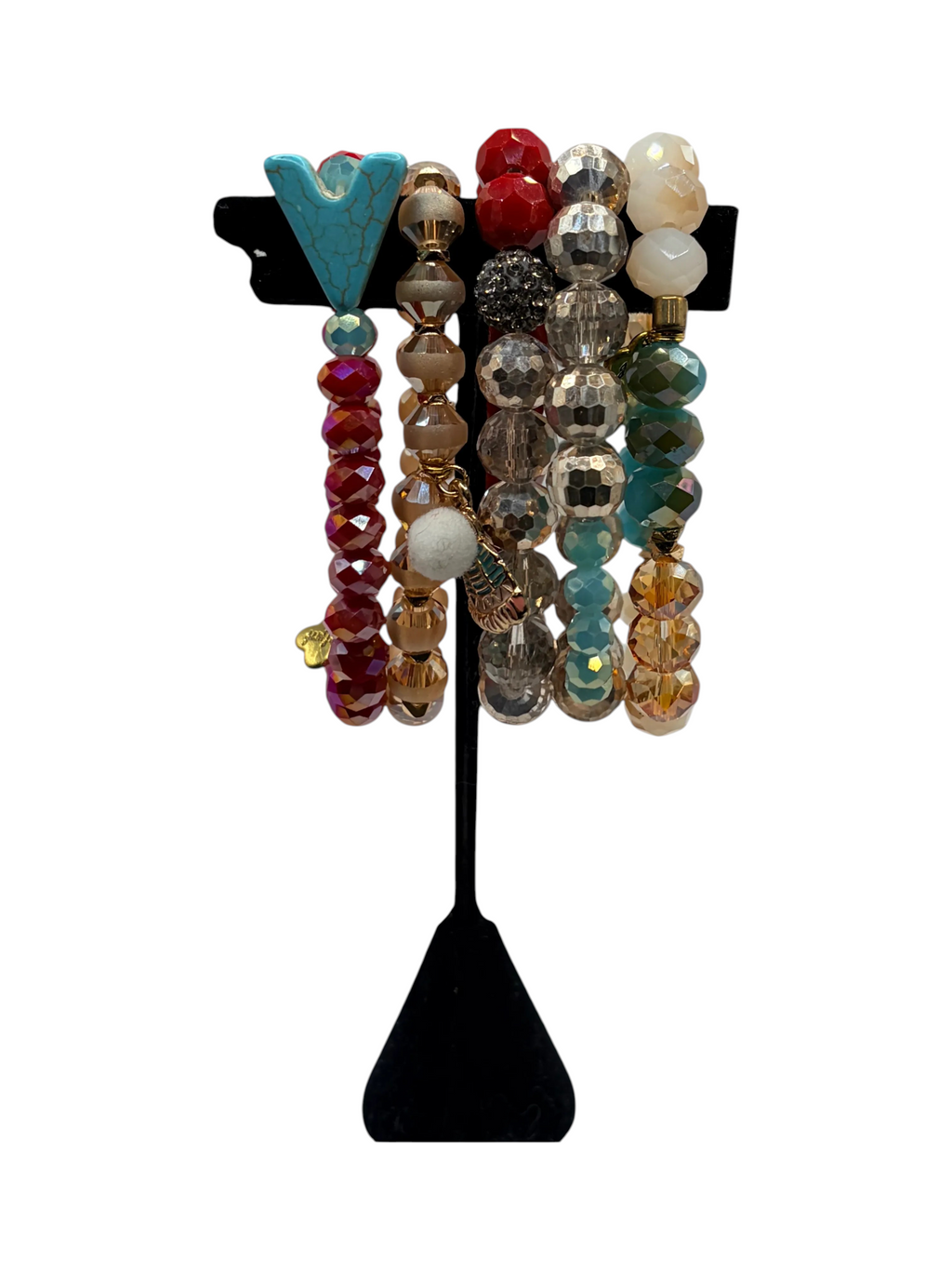 Unknown Beaded Stretch Bracelet Lot Of 5 Crystal Charm Set Multicolor - Image 1
