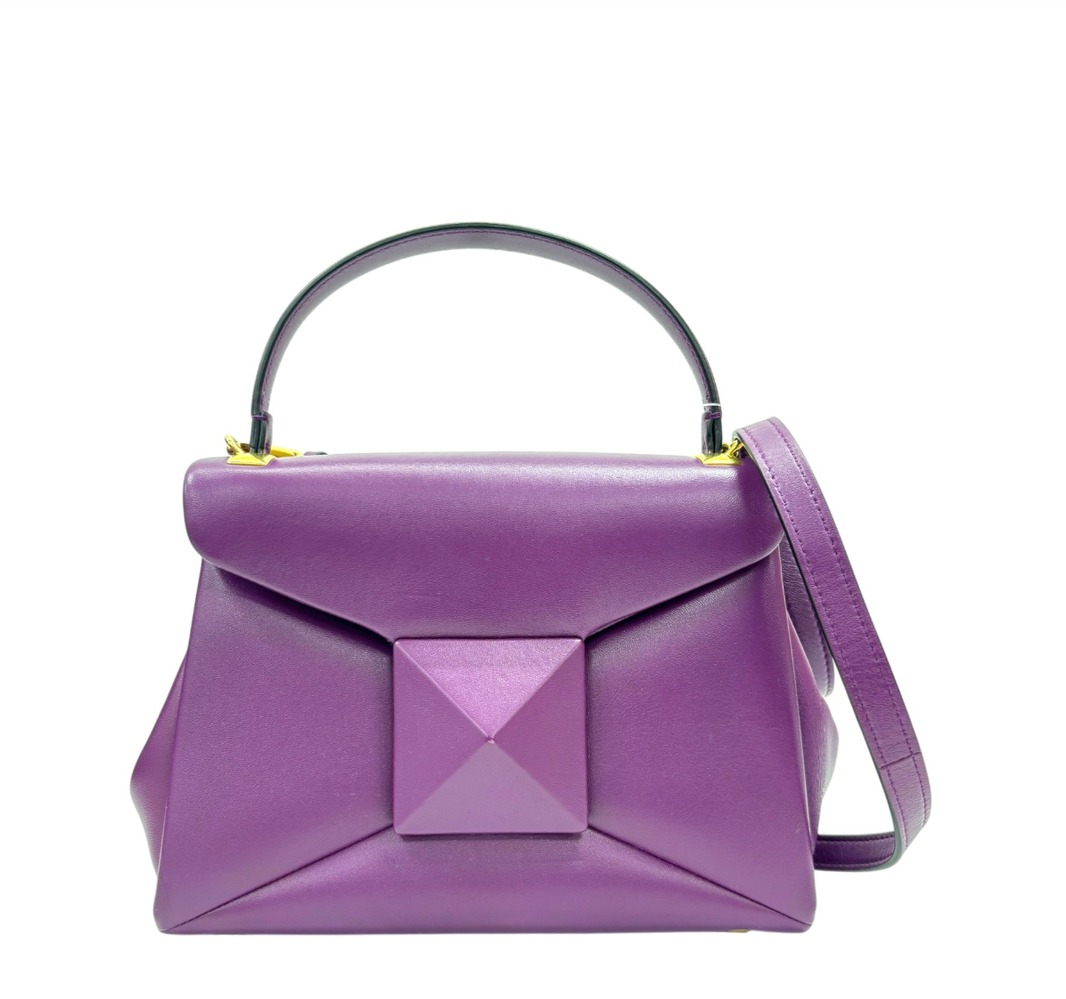 7657 - Valentino Garavani One Stud Purple Lambskin Top Handle Bag - Image 1