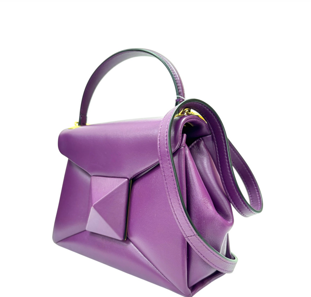 7657 - Valentino Garavani One Stud Purple Lambskin Top Handle Bag - Image 3
