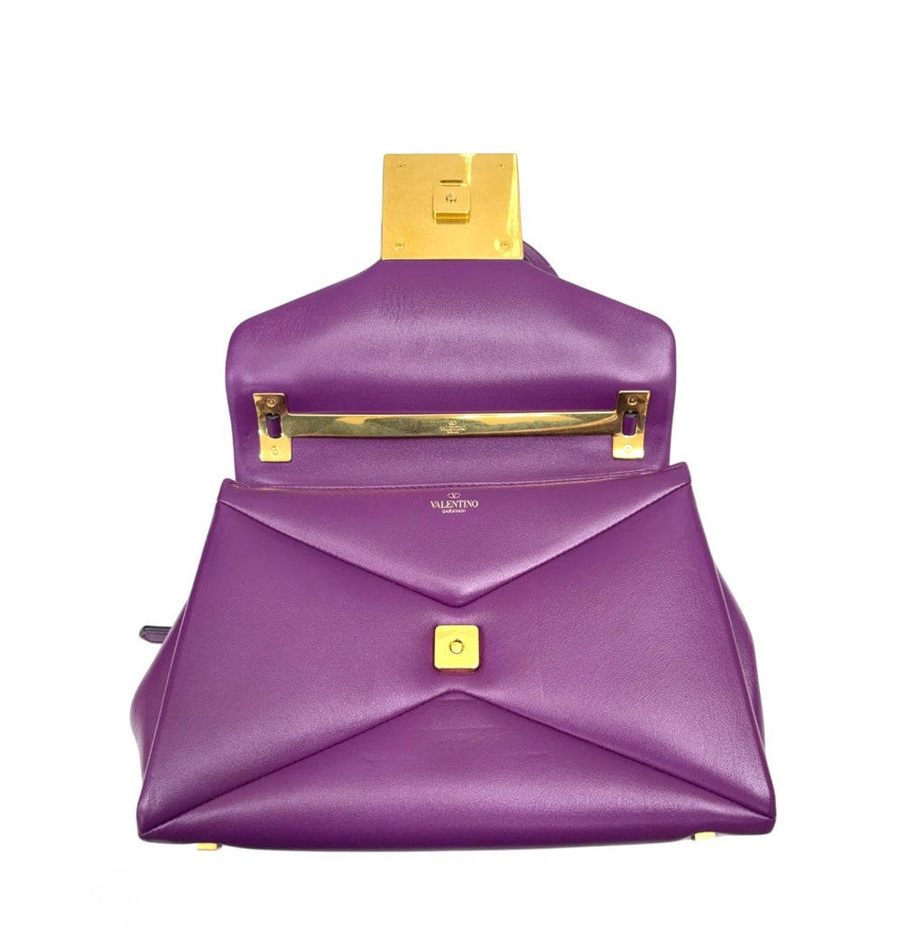 7657 - Valentino Garavani One Stud Purple Lambskin Top Handle Bag - Image 5